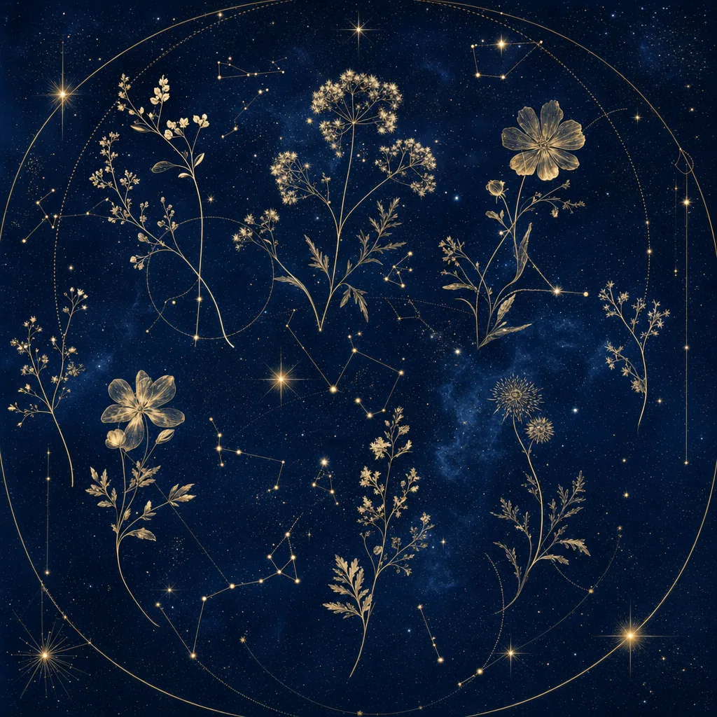 Exhibit plate: a star chart blooming like pressed botany